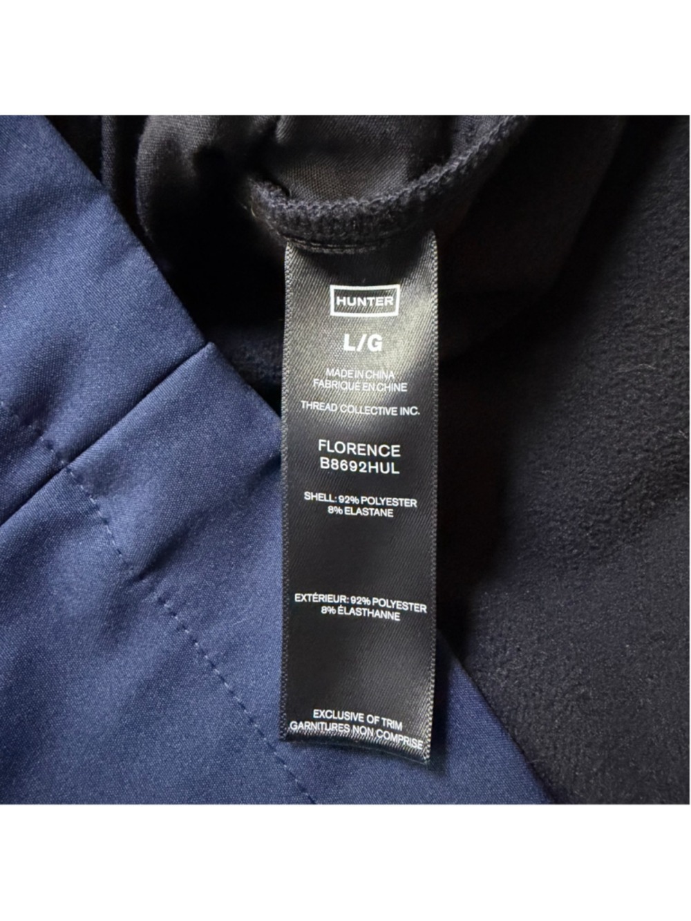 Hunter Navy Hooded Jacket Classic Florence Adjustable Drawcord Zip Front Large - Picture 7 of 11